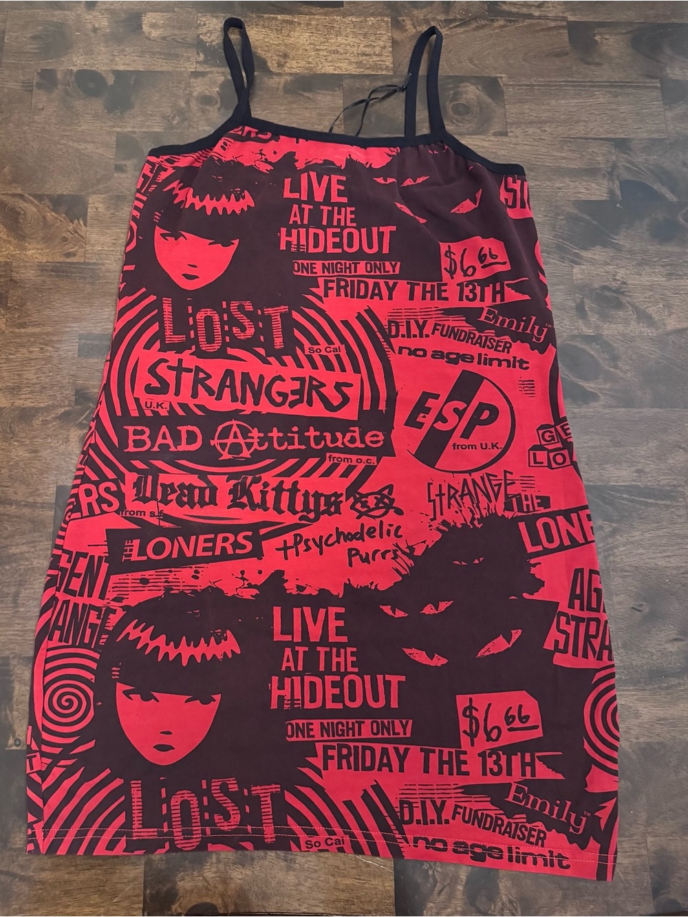 Dolls Kill x Emily the Strange Red Black Mini Dress L NWOT Goth Punk